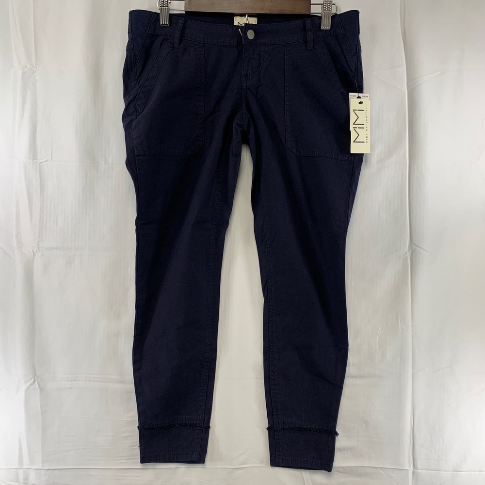 Mimi Maternity Pants Womens Small Navy Blue Cropped Side Elastic 94317
